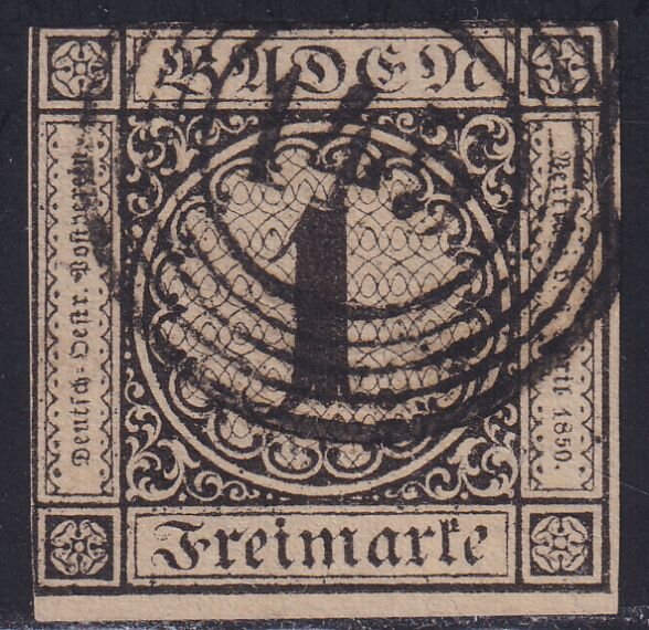 Baden 1851 Mi.-Nr. 1 a - gestempelt geprüft Grobe