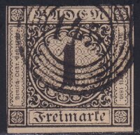 Baden 1851 Mi.-Nr. 1 a - gestempelt geprüft Grobe