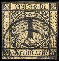 Baden 1851 Mi.-Nr. 1 a - gestempelt
