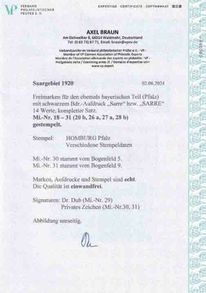 Saargebiet 1920 Mi.-Nr. 18-31 FA - gestempelt