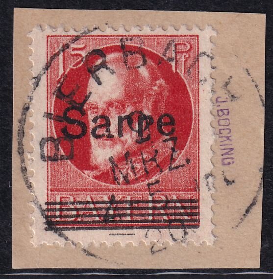 Saargebiet 1920 Mi.-Nr. 20 a - gestempelt Briefstück geprüft