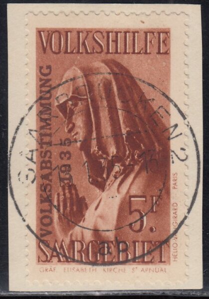 Saargebiet 1934 Mi.-Nr. 205 LUXUS Briefstück geprüft - gestempelt