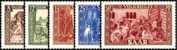 Saarland 1950 Mi.-Nr. 299-303 - postfrisch