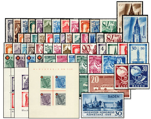 Baden 1947-1949 Mi.-Nr. 1-57 + 46II - postfrisch