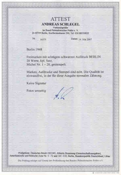 Berlin 1948 Mi.-Nr. 1-20 FA - gestempelt