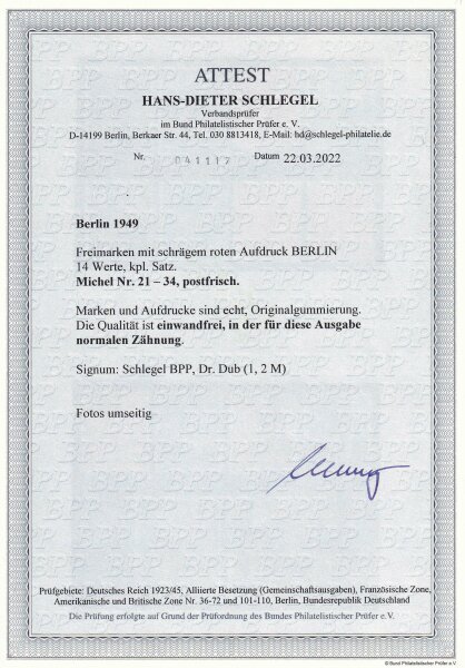 Berlin 1949 Mi.-Nr. 21-34  FA - postfrisch