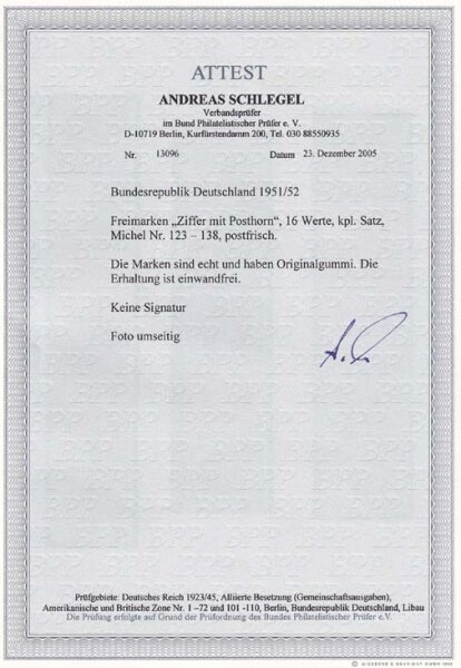 BRD 1951 Nr. 123-138 FA - postfrisch