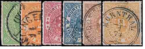 Württemberg 1869 Mi.-Nr. 36-41 - gestempelt