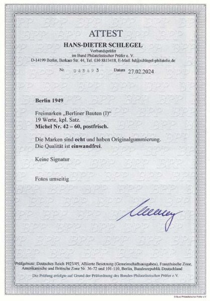 Berlin 1949 Mi.-Nr. 42-60 FA - postfrisch