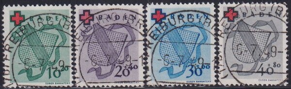 Baden 1949 Mi.-Nr. 42-45 - gestempelt Freiburg geprüft BPP