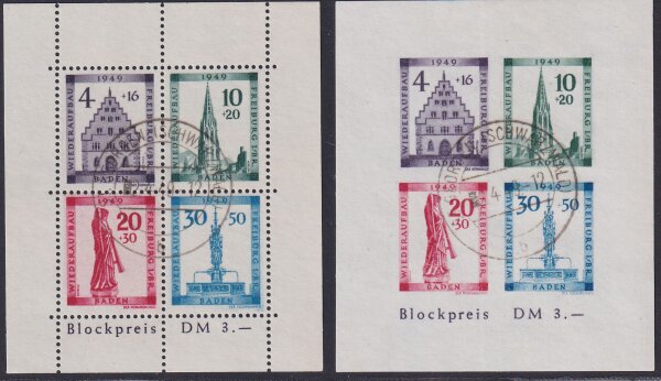 Baden 1949 Block 1 A+B - gestempelt geprüft