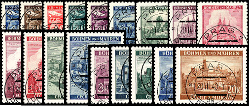 Böhmen u. Mähren 1939 Mi.-Nr. 20-37 - gestempelt