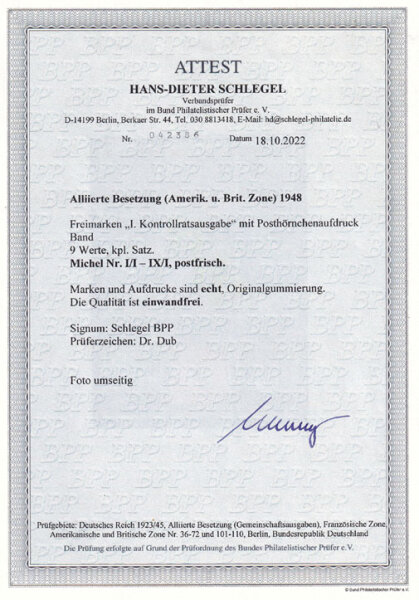 Bizone 1948 Nr. I-IX/I FA - postfrisch