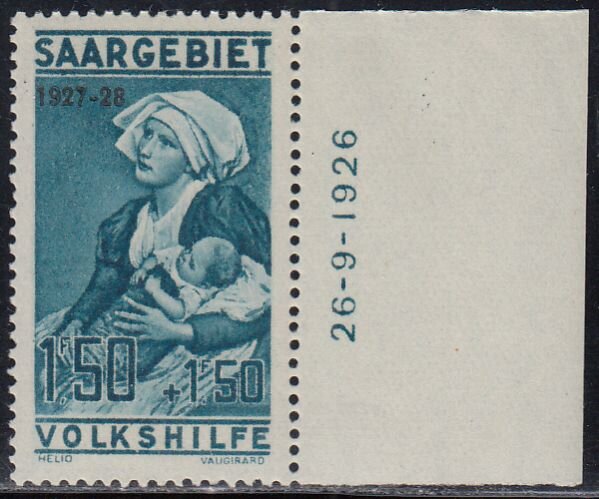 Saargebiet 1927 Mi.-Nr. 125 Br Randstück Druckdatum - postfrisch
