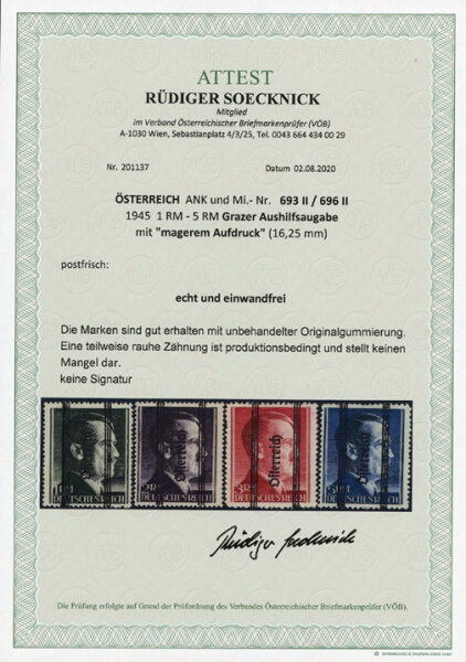 Österreich 1945 Mi.-Nr. 693-696 II FA VÖB -  postfrisch
