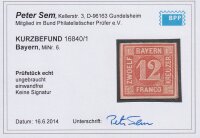 Bayern 1850 Mi.-Nr. 6 - ungestempelt Originalgummi Befund BPP