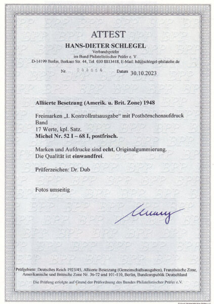 Bizone 1948 Nr. 52-68 I FA - postfrisch