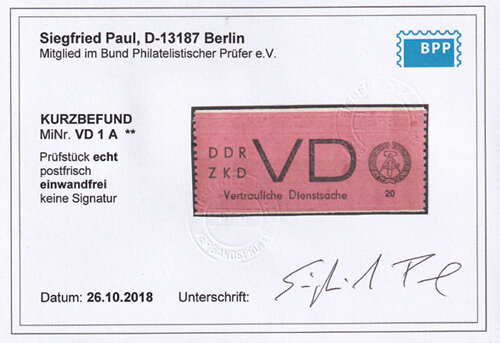 DDR Dienst D 1965 Mi.-Nr. 1 A Befund - postfrisch