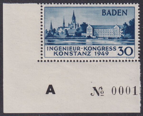 Baden 1949 Mi.-Nr. 46 II Br seltene 2. Auflage gepr. Schlegel - postfrisch