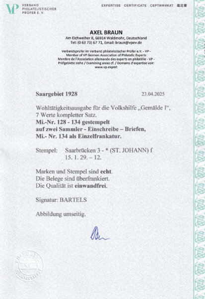 Saargebiet 1928 Mi.-Nr. 128-134 FA - Brief