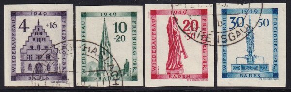 Baden 1949 Mi.-Nr. 38-41 B - Gefälligkeitsstempel Befund Schlegel BPP