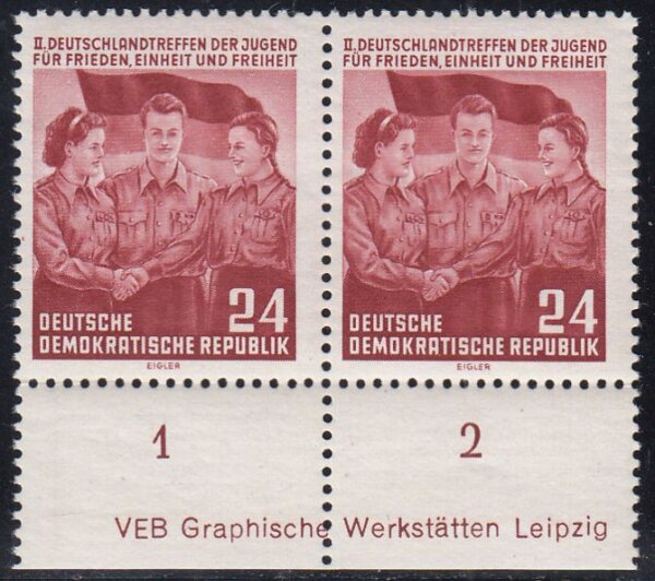 DDR 1954 Nr. 429 DV ** Druckvermerk Unterrand PAAR