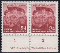 DDR 1954 Nr. 429 DV ** Druckvermerk Unterrand PAAR