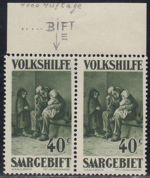 Saargebiet 1925 Plattenfehler Mi.-Nr. 135 I + 135 PAAR Oberrand - postfrisch