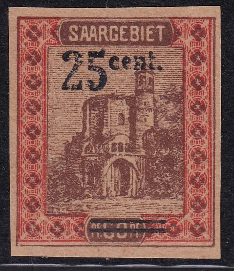 Saargebiet 1921 Mi.-Nr. 75 Probedruck ohne Gummi - ungestempelt