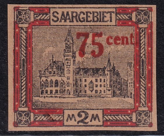 Saargebiet 1921 Mi.-Nr. 79 Probedruck ohne Gummi - ungestempelt