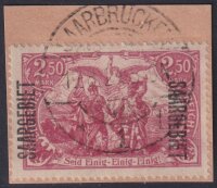 Saargebiet 1920 Mi.-Nr. 43 b Briefstück geprüft Braun VP - gestempelt