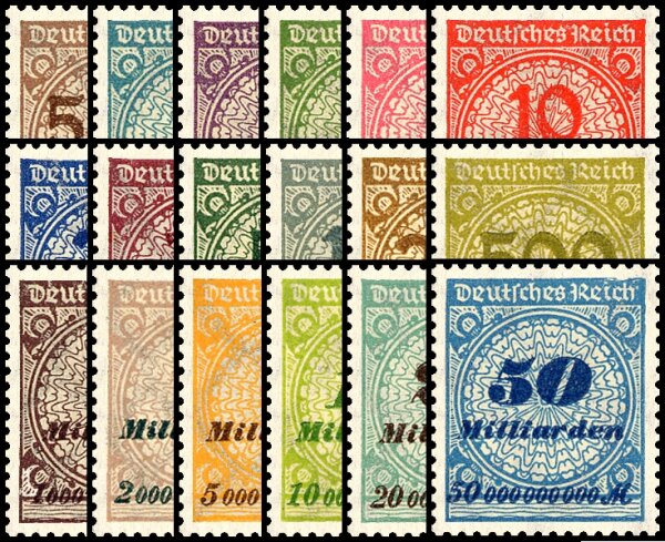 Inflation 1923 Mi.-Nr. 313-330 A - postfrisch
