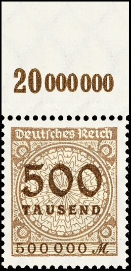 Inflation 1923 Mi.-Nr. 313 A Pl. A Oberrand - postfrisch