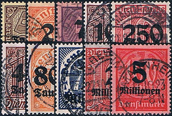 DR Dienst 1923 Mi.-Nr. 89-98 - gestempelt